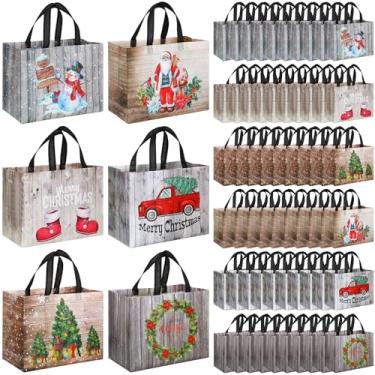 Imagem de Sanwuta 150 sacos de Natal a granel para presentes 32,5 x 25 x 17 cm, sacolas de supermercado, reutilizáveis, não tecidos, com alças para festa de compras de Natal