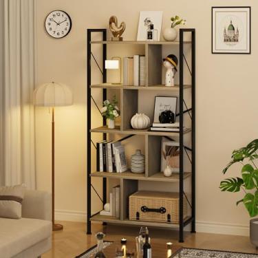 Imagem de IDEALHOUSE Estante de 5 camadas com armazenamento, prateleira industrial de 154 cm de altura com estantes de livros de exibição aberta, estante de 5 prateleiras com moldura de metal para sala de