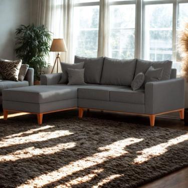 Imagem de Sofá 3 Lugares Beny Com Chaise Esquerdo Suede Cinza