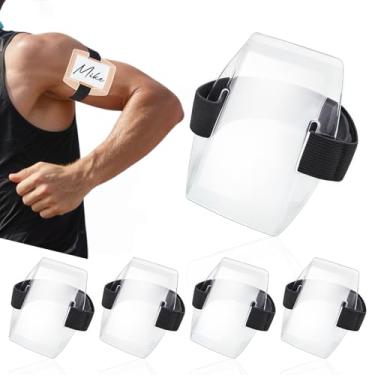 Imagem de 4 peças de porta-cartão de identificação de braçadeira à prova d'água, suporte de crachá de braço com alça elástica ajustável, etiqueta de nome de plástico transparente para funcionários de escritório