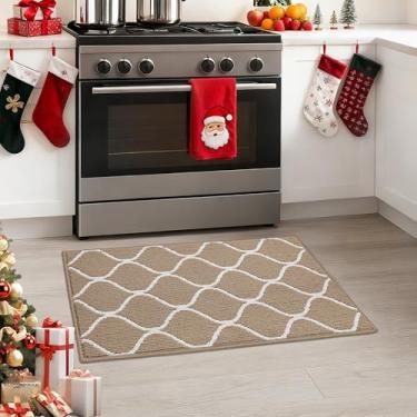 Imagem de COSY HOMEER Tapete de cozinha de 40 x 80 cm, tapetes macios absorventes para cozinha na frente da pia, tapete de cozinha antiderrapante lavável para chão, bege