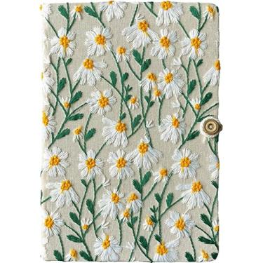 Imagem de ipoul Presentes de margarida, caderno de capa dura, caderno pautado, diário bordado, caderno floral, A5, 20 x 15 cm, forrado, plano plano, diário bonito para mulheres, diário pessoal, margaridas