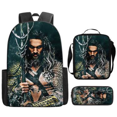 Imagem de Conjunto de mochilas Aquamans Anime, 3 peças para mochila escolar infantil