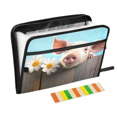 Imagem de Wassud Pig on The Board Organizador de arquivos sanfonado com 13 bolsos, pastas de arquivos expansíveis com abas e adesivos, organizador de pastas de documentos de recibo de papel tamanho carta A4