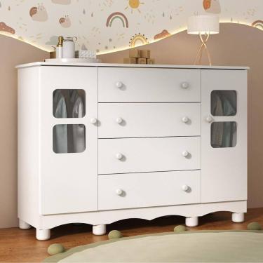 Imagem de Cômoda Infantil 125cm 2 Portas com Vidro e 4 Gavetas Luna Multimóveis MP4415
