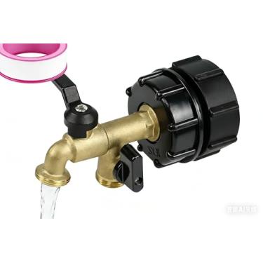 Imagem de Adaptador de válvula tote IBC de saída dupla 2 em 1, rosca grossa S60x6 de 6 cm para torneiras de latão de mangueira de jardim duplas de 3/10.2 cm, substituição para tanques de água europeus de 275