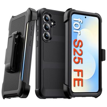 Imagem de Makbstpect Capa para Samsung Galaxy S25 FE com clipe de cinto e suporte, resistente à prova de choque proteção contra quedas de grau militar, capa robusta para celular - preta