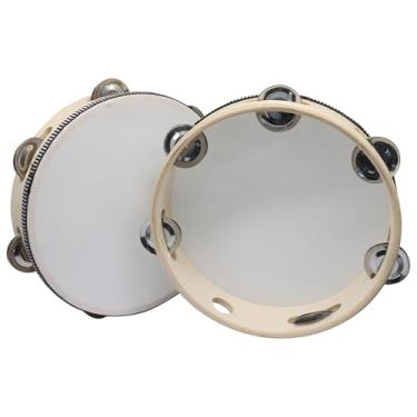 Imagem de Jiozermi 2 pandeiros de madeira de 20 cm para adultos igreja, pandeiros portáteis com sinos de sino, instrumentos musicais educativos, adultos, igreja, escola e festa