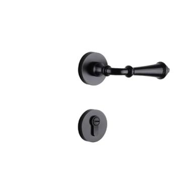 Imagem de VTGVVVTR Fechadura de porta preta americana nórdica para interior antigo europeu fechadura de porta magnética silenciosa fechadura dividida (fechadura de porta de quarto preta)