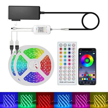 Imagem de Tiras de Luzes LED RGB 5050 com Mudança Cor via APP BT e Controle Remoto 40 Teclas para Decoração Casa Festas Festivais