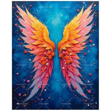 Imagem de Kit de pintura de fantasia por números para adultos – Asas de anjo DIY com pintura de flores em tela 40,6 x 50 cm, conjunto de tinta acrílica, adequado para iniciantes, arte para decoração de casa ou