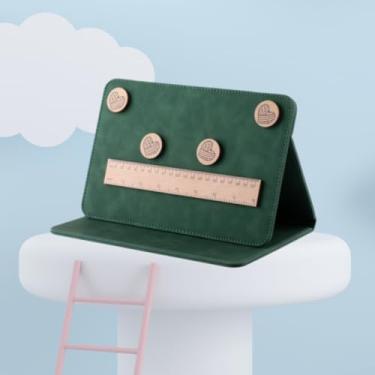 Imagem de Suporte dobrável de tricô com régua magnética de madeira, visor multicolorido para tabelas de agulhas, leitura de padrões e viagens, verde-escuro