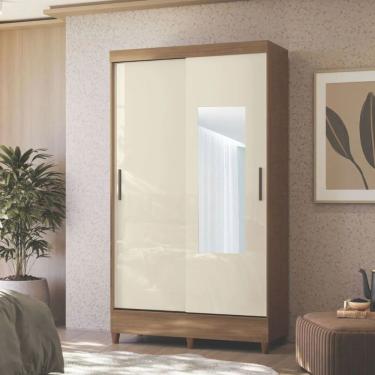 Imagem de Guarda-roupa Solteiro 2 Portas 2 Gavetas Com Espelho Jequitiba/off White