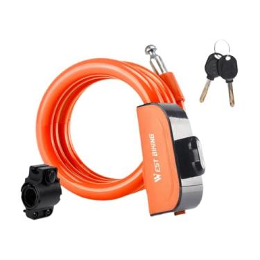 Imagem de Colaxi Cadeado de bicicleta seguro com suporte de montagem, e antifurto, com 2 chaves. Cadeado de cabo para bicicletas de montanha e ciclismo, Laranja