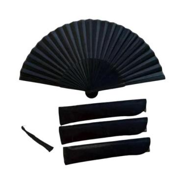 Imagem de Leque De Mão Dobrável Estilo Chinês Vintage Preto Para Dança, Casament
