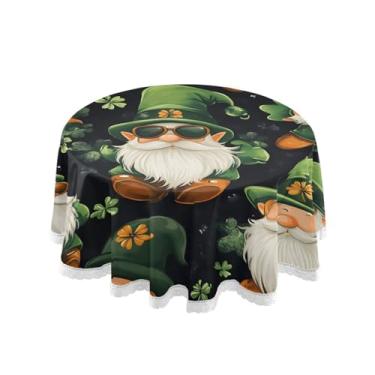 Imagem de Qilmy Toalha de mesa redonda de palmeira de treliça verde, 152 cm, resistente à água, à prova de derramamento, capa de mesa grande para jantar de reunião de família em ambientes internos e externos