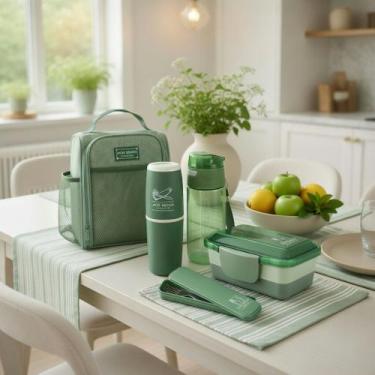 Imagem de Kit Bolsa Térmica Marmita 5 Peças Coleção Joy Nova Jacki Design, Verde