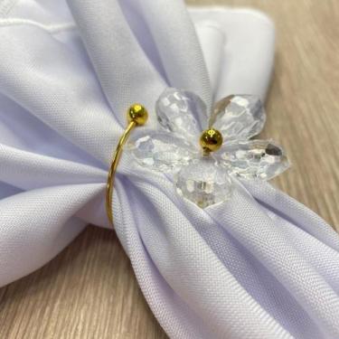 Imagem de Porta Guardanapo Aramado Arame Dourado com Flor Transparente 01 Unidad