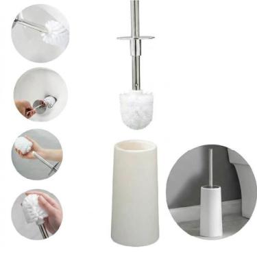 Imagem de Escova Sanitária com Suporte Cabo em Aço Inox Limpeza 360 graus Banhei