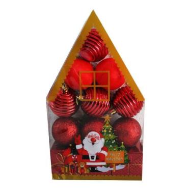 Imagem de Kit 12 Enfeites Bolinhas De Natal Vermelha Casinha Bolas Top - Targuer