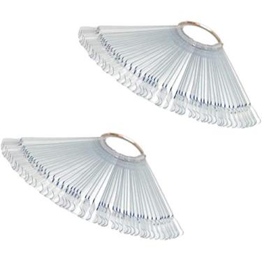 Imagem de Nail Display tips LukyTimo 100 Pcs Clear Fan-shaped False Nail Polish Board Nail Art Tips Practice Sticks Tools with Ring Holder (Transparent) (100)