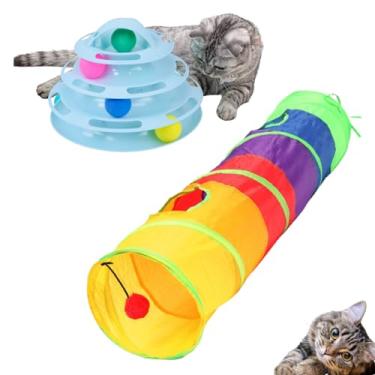 Imagem de 2 Brinquedo Interativo para Gato Torre + Tunel Pet Bolinha Labirinto (AZUL)
