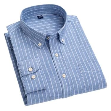Imagem de JadeRich Camisa masculina de manga comprida xadrez xadrez com botões algodão linho casual moda camisa ajuste regular, Listrado/cinza, P