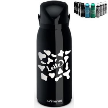 Imagem de Garrafa Térmica de 1,8 Litros Decorada Grande Com Alça e Sistema de Pressão Verona Unitermi (GARRAFA PRETA LEITE)