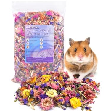 Imagem de Bissap Roupa de cama de hamster natural de flores e ervas, 300 g, decoração de habitat de flores de animais pequenos para hamster anão sírio, gerbil, chinchila, ratos Degu e outros animais de