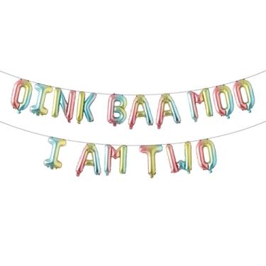Imagem de Multicolor Oink Baa Moo I am Two Balloons Moo Moo I am Two Balloons Farm 2nd Birthday Decoration Barnyard 2nd Birthday Decoration Holy Cow I am Two Decoration (OINK BAA MOO I AM TWO Rainbow)
