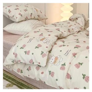 Imagem de Jogo de cama romântico floral, lençol de cima com fronhas, solteiro, Queen, roupa de cama casal para meninos e meninas (B casal 4 peças)