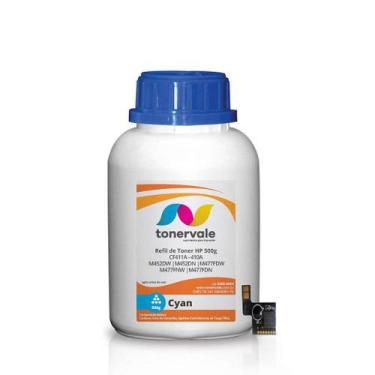 Imagem de Combo Toner Refil TankFull Para HP CF411A 410A Ciano + 11 Chip - M452D
