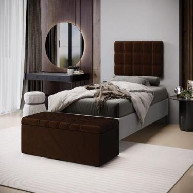 Imagem de Kit Painel Rana 100 e Calçadeira Alpha Veludo Aradecor, Marrom Chocola