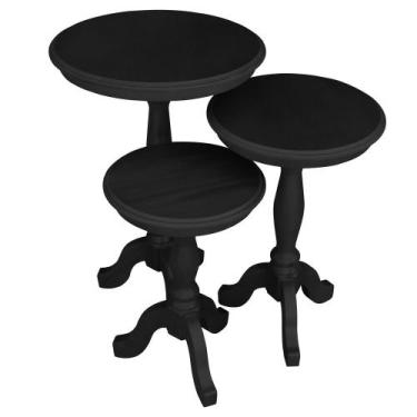 Imagem de Conjunto 3 Mesas de Apoio Lateral Redonda Madeira Maciça Jovi Preto Fo