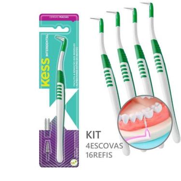 Imagem de Kit 4 Escova Interdental Cônica para Aparelho e Próteses com 16 Refis 