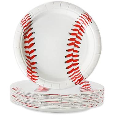 Imagem de gisgfim 48 peças de pratos de beisebol artigos de festa de aniversário descartáveis papel sobremesa pratos de bolo talheres decorações para fãs de esportes meninos chá de bebê