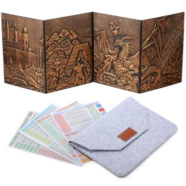 Imagem de DNDND DM Screen 3D Faux-Leather Embossed Dragon with Four-Panel Pockets, DND Master Screen with Gorgeous Gift Flet Case for D&D Dungeons and Dragon Tabletop Game (Copper)