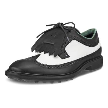 Imagem de ECCO Sapato de golfe masculino clássico híbrido com ponta de asa resistente à água, Preto/branco, 8-8.5