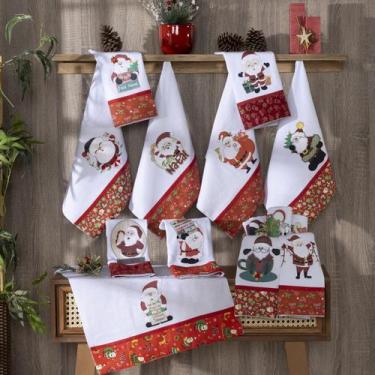 Imagem de Pano de Prato Natal Patchwork Atoalhado Encantado Natalino Bordado 100