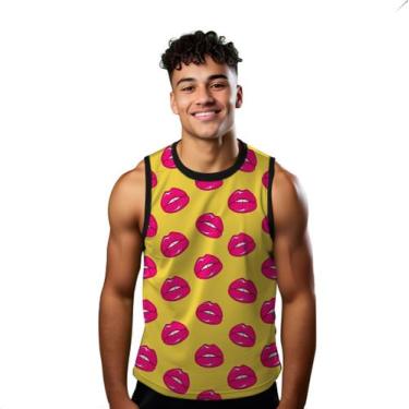 Imagem de Camiseta Algodão Regata Verão Estilo Moda Praia Boca Cartoon Rosa 182 