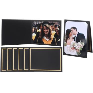 Imagem de Apprabbr 100 pastas de fotos para fotos de 10 x 15 x 17 cm, porta-notas, cartões de papelão, para formatura, casamento, aniversário, sala de aula, faça você mesmo (preto com folha dourada)