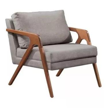Imagem de Poltrona Decorativa Madeira Maciça Luxo Mona Linho Cores - LVBR, Cinza