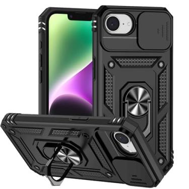 Imagem de SKPY Capa compatível com iPhone 16E 2025 com capa de lente deslizante, capa protetora à prova de choque armadura militar com suporte giratório de 360° para homens mulheres preta
