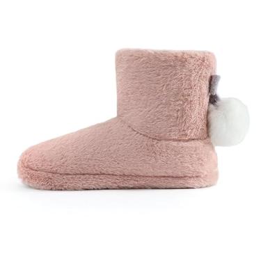 Imagem de Pantufa Bota Feminina Adulto Polar Super Quentinha com Pom Pom Toda forrada Solado Antiderrapante Cor Rosa