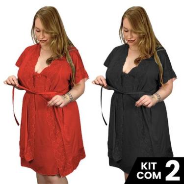 Imagem de Kit 2 Robes e 2 Camisolas Sexy Plus Sedutora Tamanho Grande Confortáve