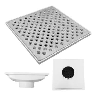 Imagem de Ralo de Grelha de Alumínio 20x20 - Modelo Bolinha para Piscina com Coletor Branco e Tela