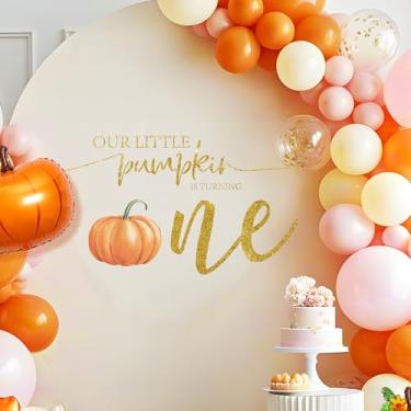 Imagem de Our Little Pumpkin is Turning One Birthday Party Decorations - Pumpkin Sign Decal for Balloons Arch Backdrop, First Birthday Decorations for Boy, One Year Old Wall Decor, 1st Party Supplies for Girl