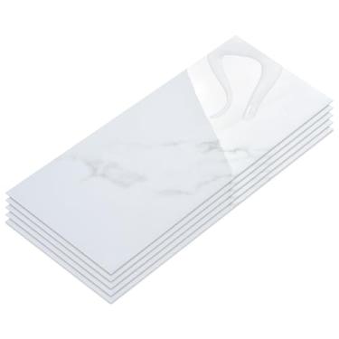 Imagem de Revestimento de parede autoadesivo de acrílico branco Carrara com 10 folhas, 30,5 cm x 60,98 cm, azulejos adesivos para cozinha, banheiro, chuveiro