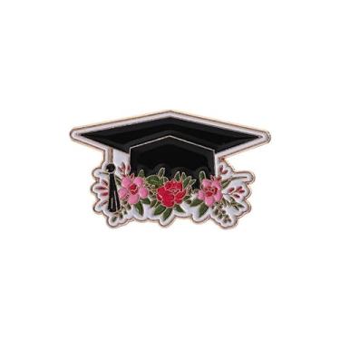 Imagem de Broche de crachá PHD Cap 2025 para mulheres homens chapéu preto flores diploma esmalte broche novidade lapela alfinetes mochila roupas broches master college ensino médio estudantes cerimônia de