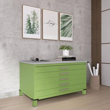 Imagem de Mapoteca Mont 5 Gavetas 71,3cm X 120,4cm Aço Verde Miró/Cinza